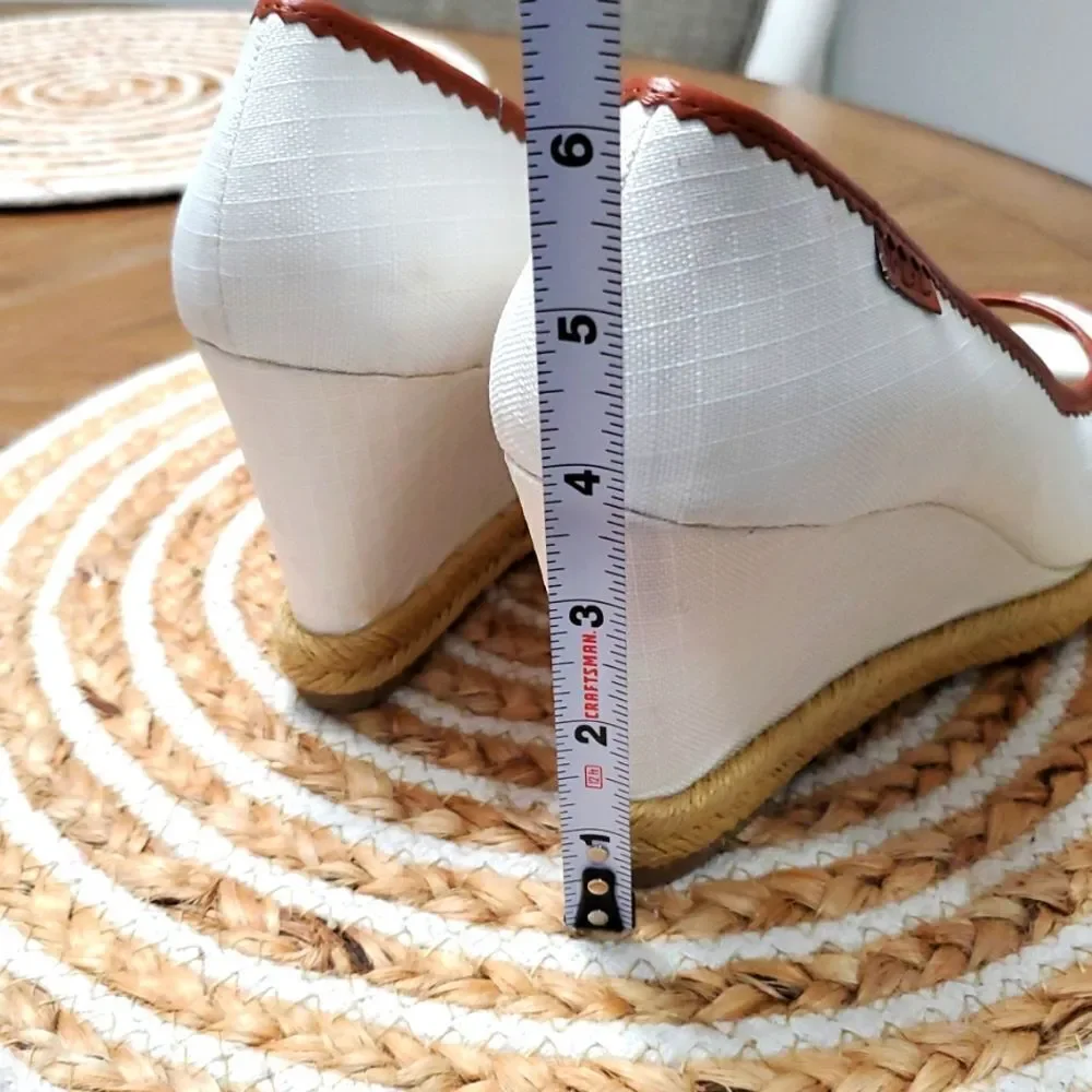 Lauren by Ralph Lauren Nella Espadrille Wedge Sandals White/Tan 9.5B
